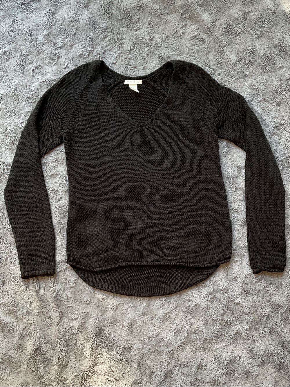 Black V-Neck Knit Sweater - Women's